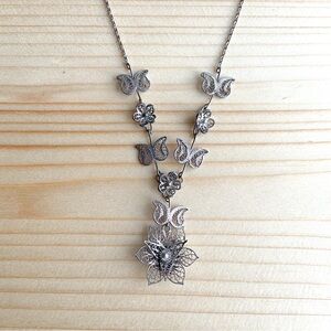 Sterling Silver Delicate Floral & Butterfly Necklace